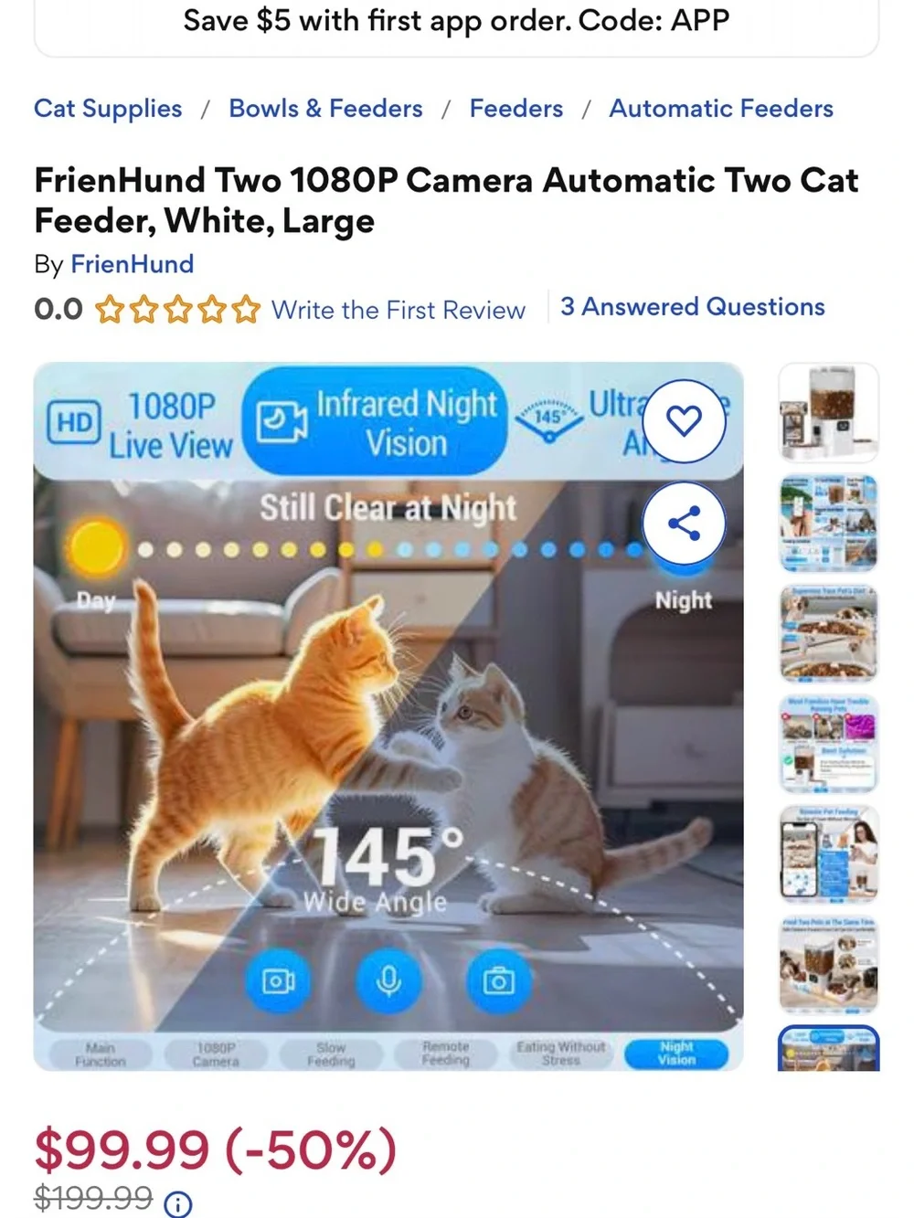 Smart feeder with 2 bowls and 2 cameras 1080P Automatic Cat Feeder - Large